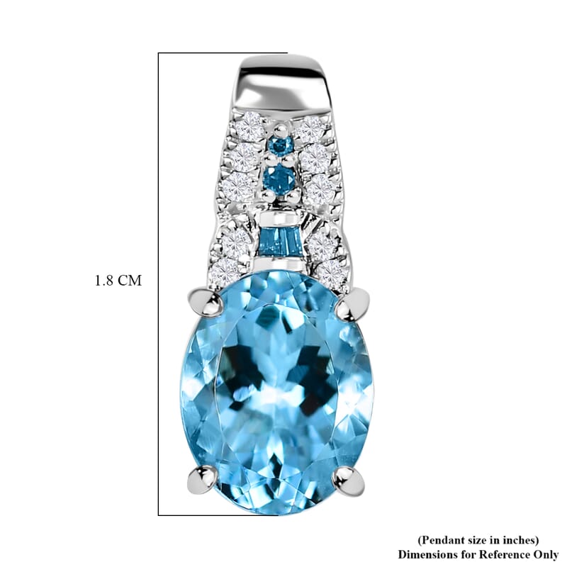 Luxoro 14K White Gold AAA Santa Maria Aquamarine and I2 Venice Blue and White Diamond Sea Hues Pendant 1.60 ctw