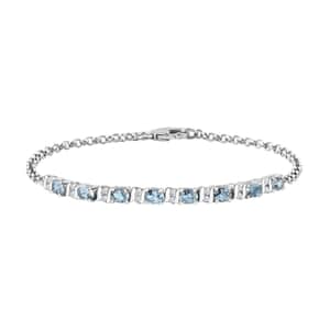 Santa Maria Aquamarine and White Zircon Sea Wave Bracelet in Rhodium Over Sterling Silver (7.25 In) 1.70 ctw