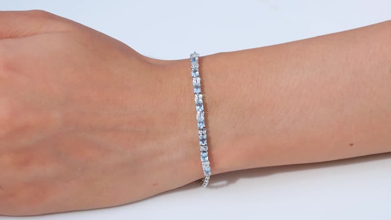 Santa Maria Aquamarine and White Zircon Sea Wave Bracelet in Rhodium Over Sterling Silver (7.25 In) 1.70 ctw