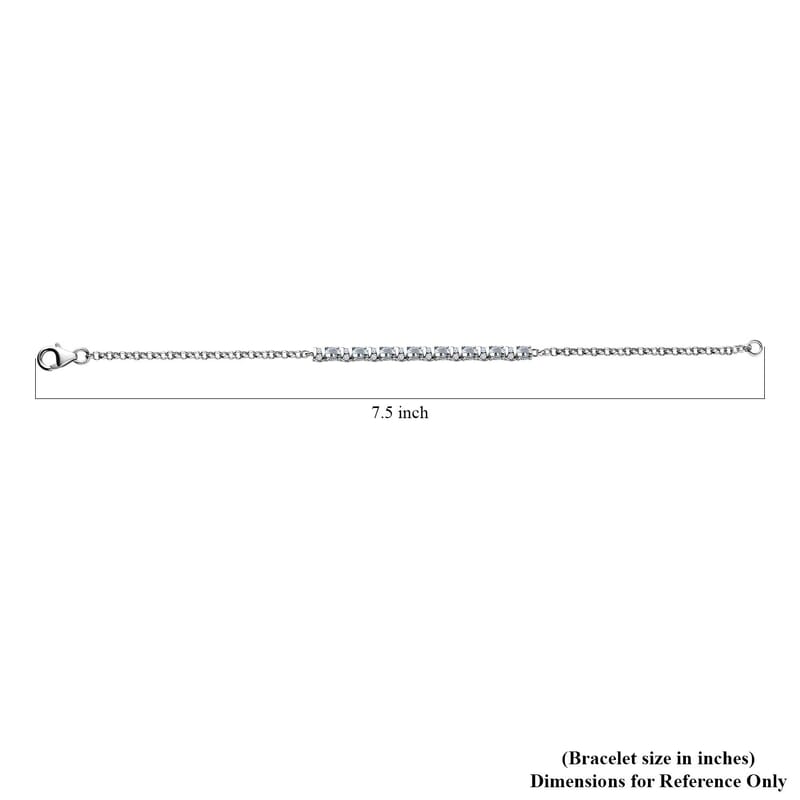 Santa Maria Aquamarine and White Zircon Sea Wave Bracelet in Rhodium Over Sterling Silver (7.25 In) 1.70 ctw