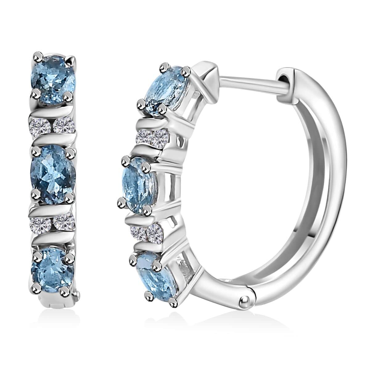 Santa Maria Aquamarine and White Zircon Sea Wave Earrings in Rhodium Over Sterling Silver 1.20 ctw image number 0