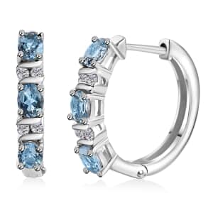 Santa Maria Aquamarine and White Zircon Sea Wave Earrings in Rhodium Over Sterling Silver 1.20 ctw