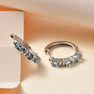 Santa Maria Aquamarine and White Zircon Sea Wave Earrings in Rhodium Over Sterling Silver 1.20 ctw