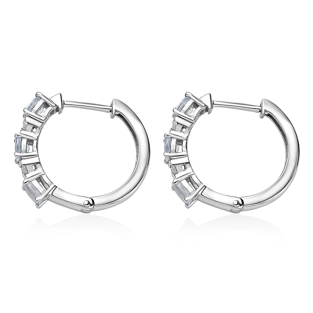 Santa Maria Aquamarine and White Zircon Sea Wave Earrings in Rhodium Over Sterling Silver 1.20 ctw