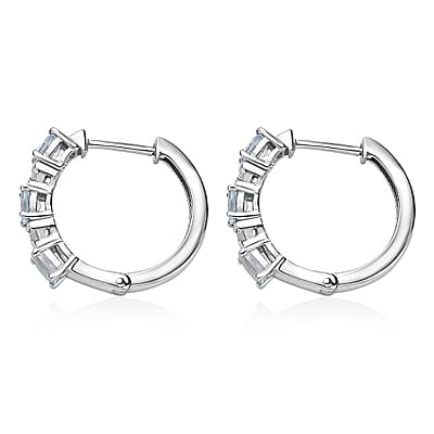 Santa Maria Aquamarine and White Zircon Sea Wave Earrings in Rhodium Over Sterling Silver 1.20 ctw