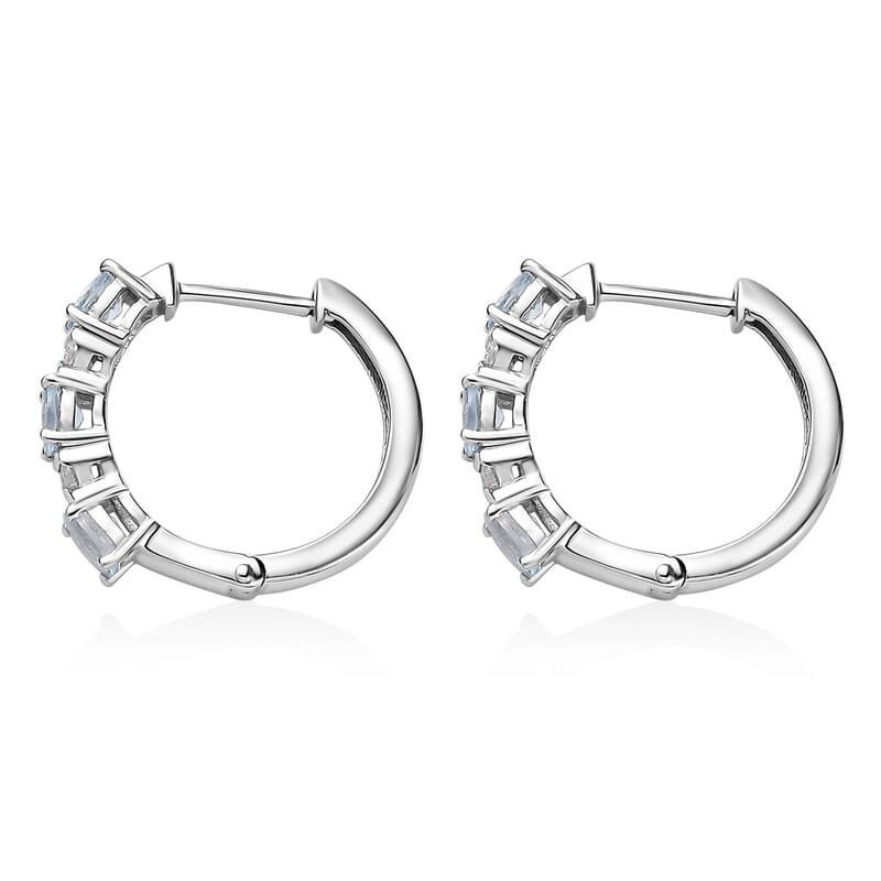 Santa Maria Aquamarine and White Zircon Sea Wave Earrings in Rhodium Over Sterling Silver 1.20 ctw