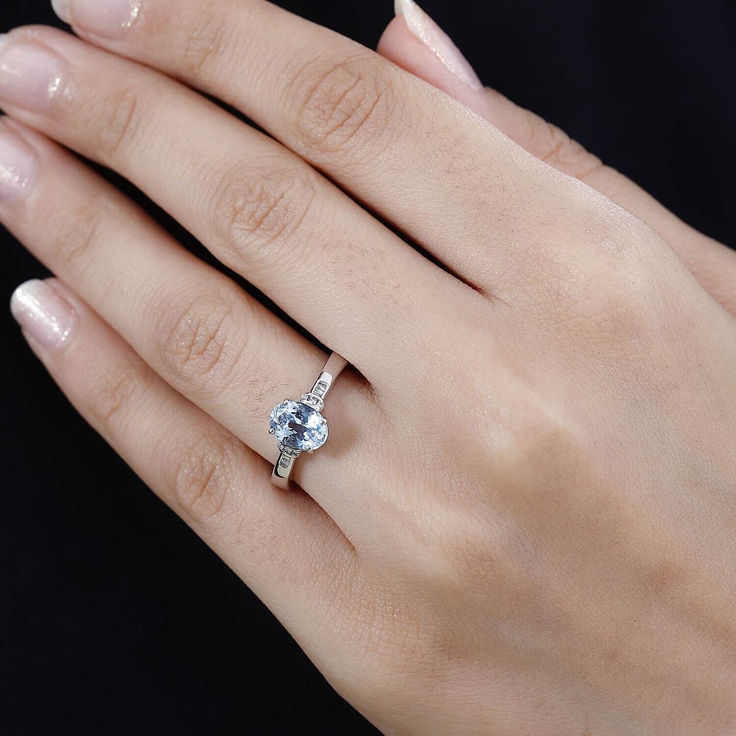 Luxoro Premium Santa Maria Aquamarine and G-H I2 Diamond 1.20 ctw Statement Ring in 10K White Gold (Size 6.0)