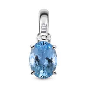 10K White Gold Premium Santa Maria Aquamarine and G-H I2 Diamond Statement Pendant 1.20 ctw