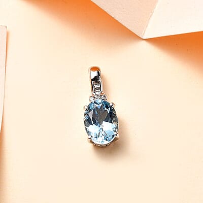 10K White Gold Premium Santa Maria de Itabira Aquamarine and G-H I2 Diamond Statement Pendant without Chain 1.20 ctw