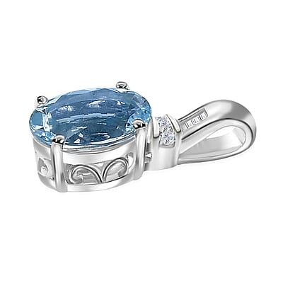10K White Gold Premium Santa Maria de Itabira Aquamarine and G-H I2 Diamond Statement Pendant without Chain 1.20 ctw