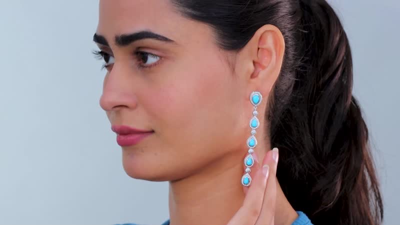 Sleeping Beauty Turquoise Dangling Earrings in Rhodium Over Sterling Silver 4.60 ctw