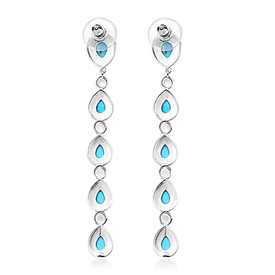 Sleeping Beauty Turquoise Dangling Earrings in Rhodium Over Sterling Silver 4.60 ctw