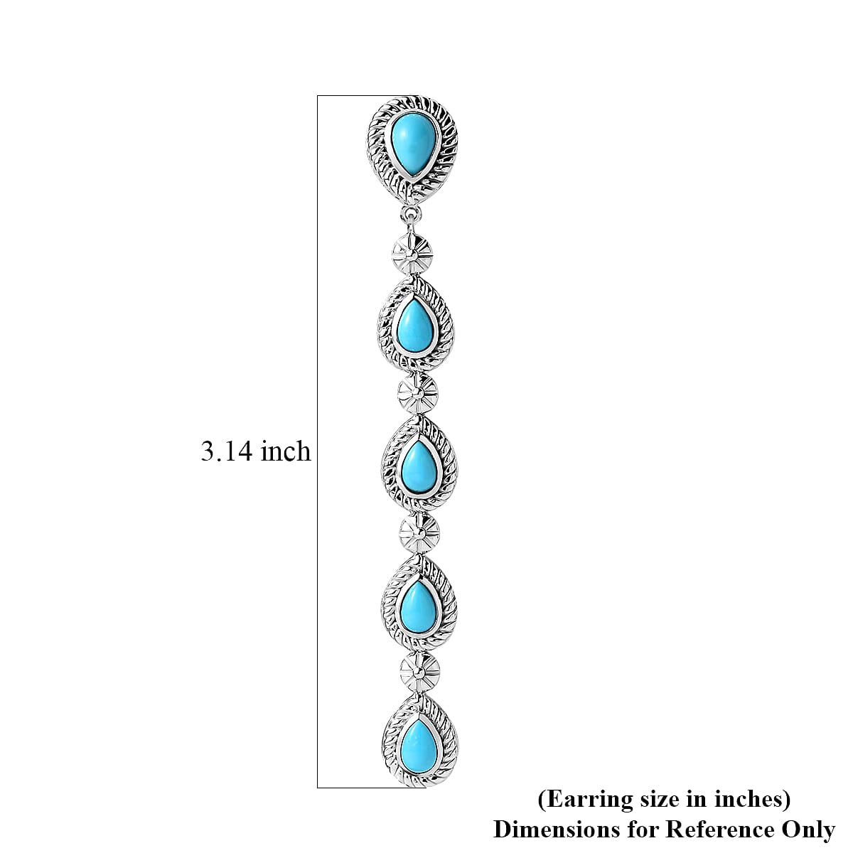 Sleeping Beauty Turquoise Dangling Earrings in Rhodium Over Sterling Silver 4.60 ctw