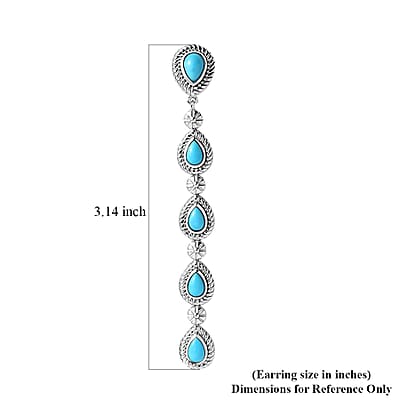 Sleeping Beauty Turquoise Dangling Earrings in Rhodium Over Sterling Silver 4.60 ctw