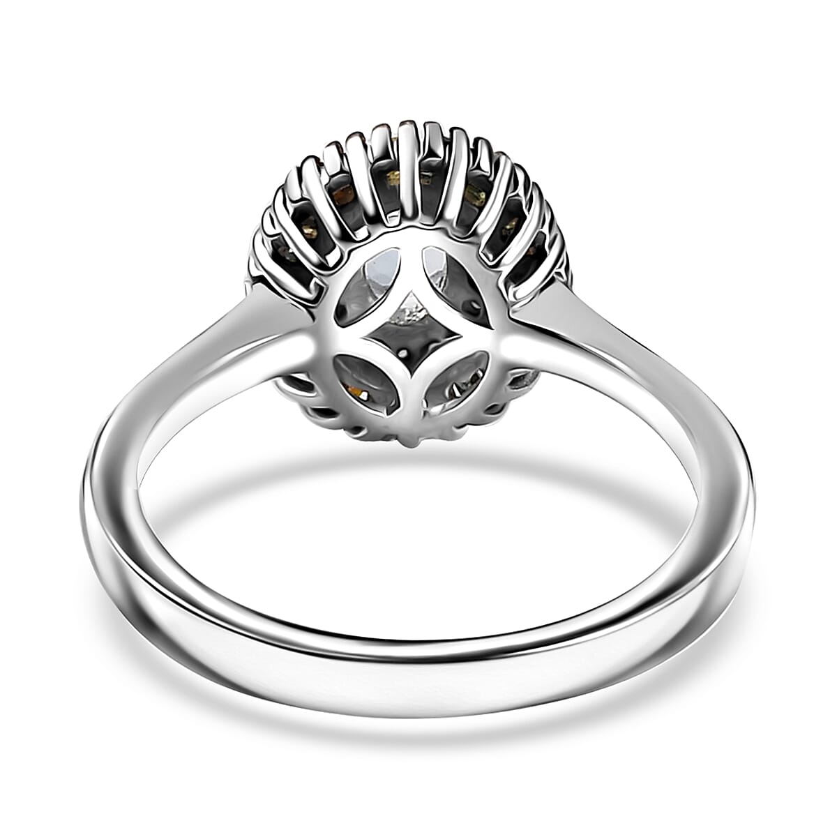 Santa Maria Aquamarine and Multi Diamond Double Halo Rainbow Ring in Rhodium Over Sterling Silver (Size 10.0) 0.70 ctw