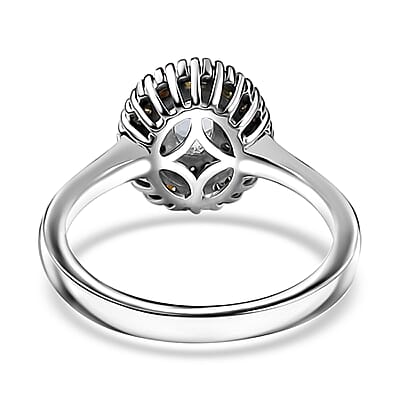 Santa Maria Aquamarine and Multi Diamond Double Halo Rainbow Ring in Rhodium Over Sterling Silver (Size 10.0) 0.70 ctw