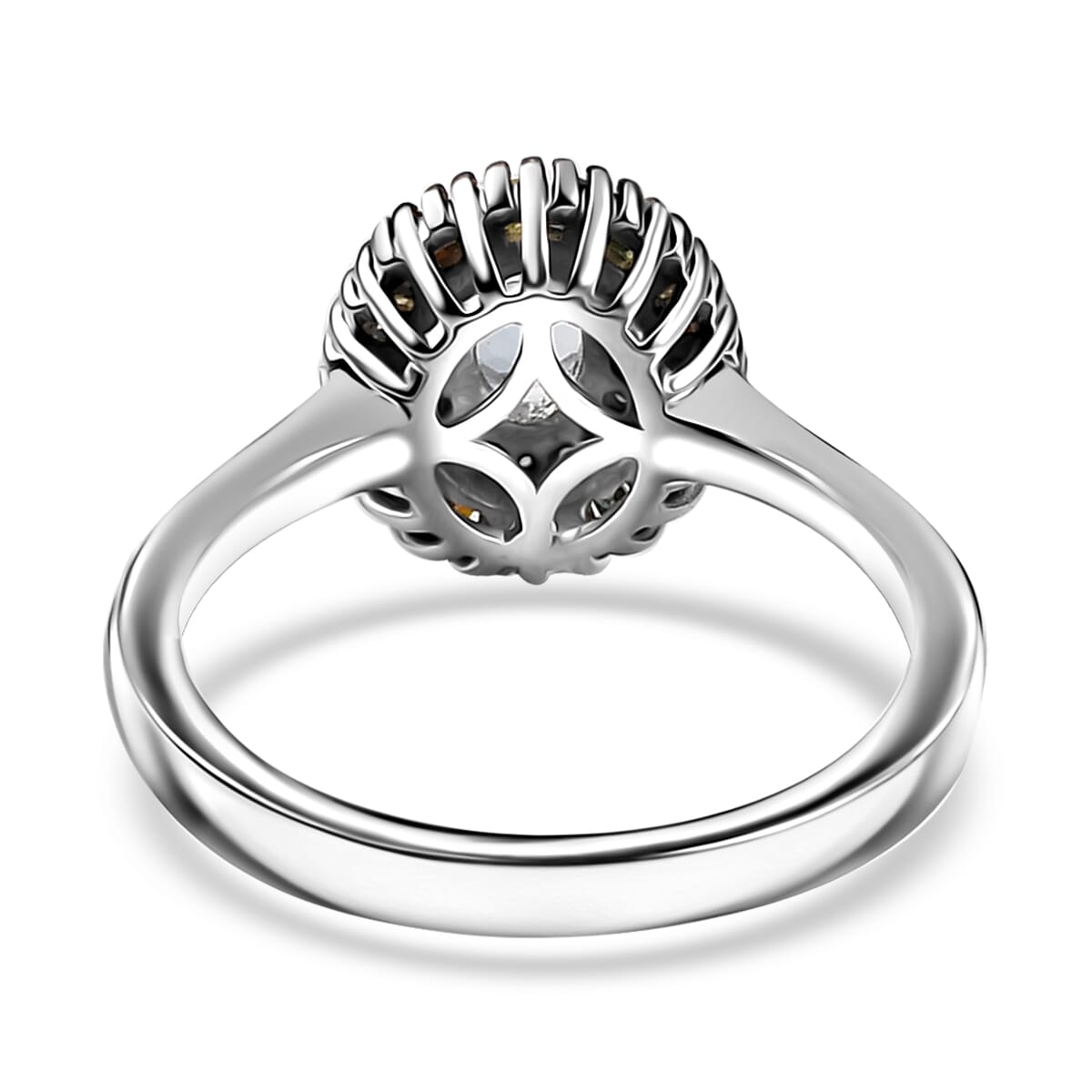 Santa Maria Aquamarine and Multi Diamond Double Halo Rainbow Ring in Rhodium Over Sterling Silver (Size 5.0) 0.70 ctw image number 4