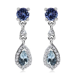 Santa Maria Aquamarine and Multi Gemstone Drop Earrings in Rhodium Over Sterling Silver 1.15 ctw