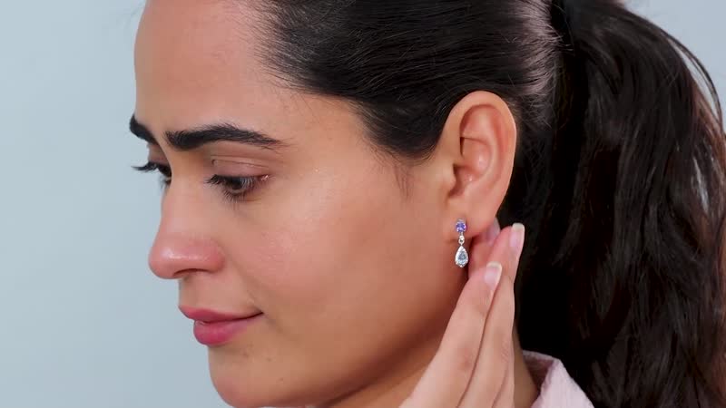 Santa Maria Aquamarine and Multi Gemstone Drop Earrings in Rhodium Over Sterling Silver 1.15 ctw