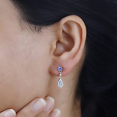 Santa Maria Aquamarine and Multi Gemstone Drop Earrings in Rhodium Over Sterling Silver 1.15 ctw