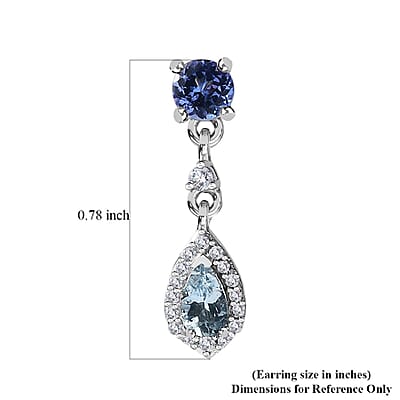 Santa Maria Aquamarine and Multi Gemstone Drop Earrings in Rhodium Over Sterling Silver 1.15 ctw
