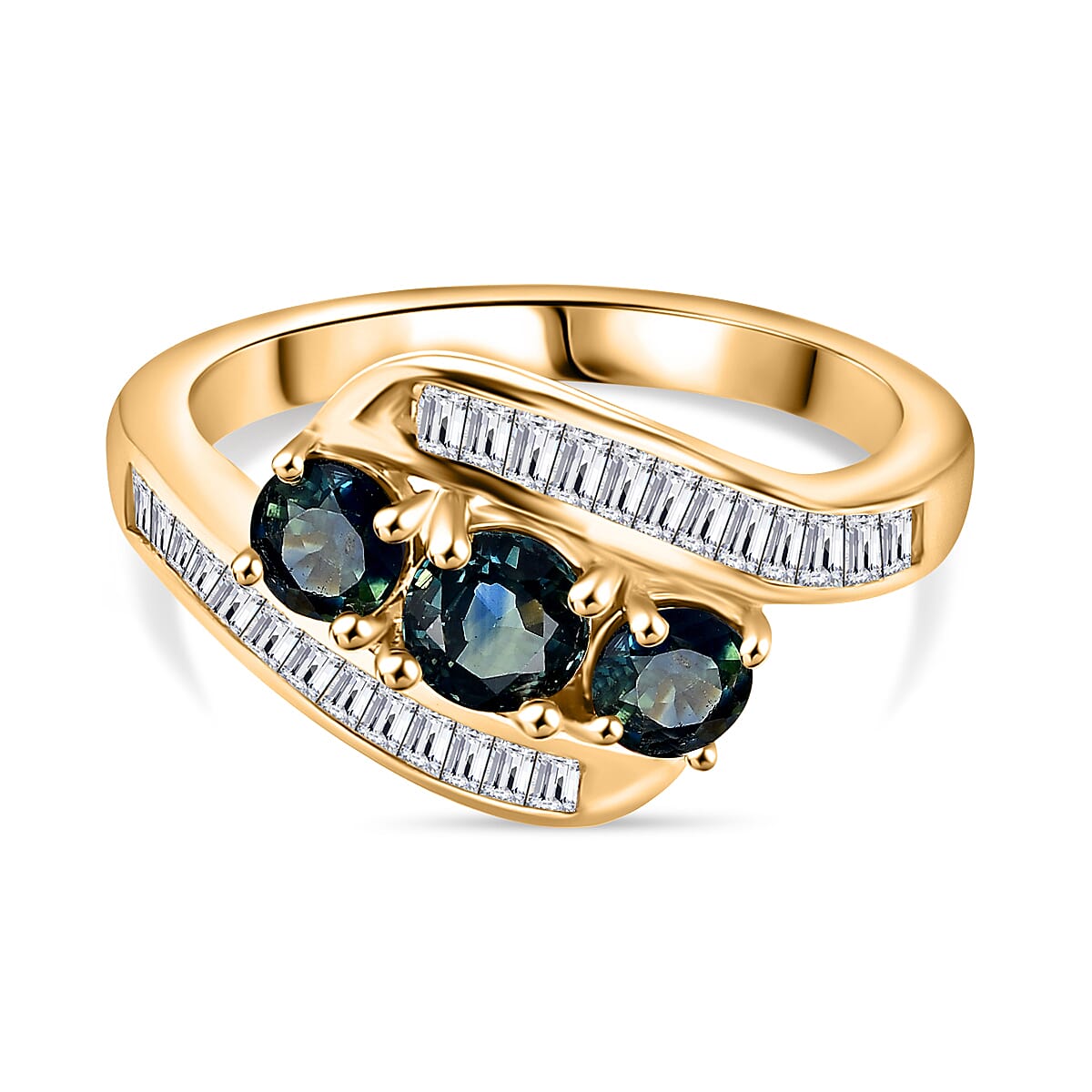 Green Sapphire and White Zircon 2.31 ctw Ring in 18K Vermeil Yellow Gold Over Sterling Silver (Size 8.0)
