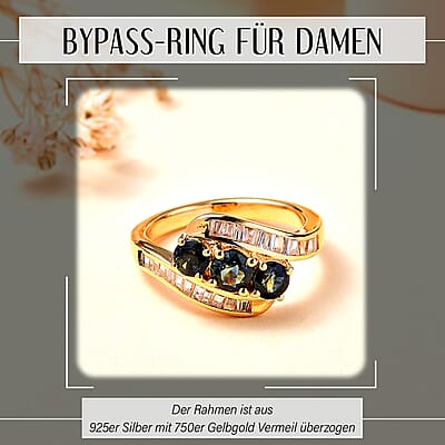 Green Sapphire and White Zircon 2.31 ctw Ring in 18K Vermeil Yellow Gold Over Sterling Silver (Size 8.0)