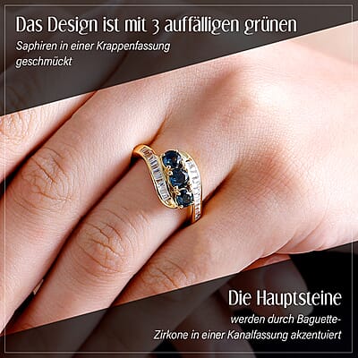 Green Sapphire and White Zircon 2.31 ctw Ring in 18K Vermeil Yellow Gold Over Sterling Silver (Size 8.0)