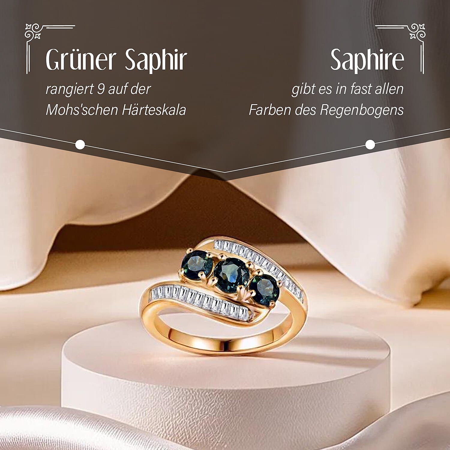 Green Sapphire and White Zircon 2.31 ctw Ring in 18K Vermeil Yellow Gold Over Sterling Silver (Size 8.0)