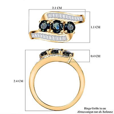 Green Sapphire and White Zircon 2.31 ctw Ring in 18K Vermeil Yellow Gold Over Sterling Silver (Size 8.0)