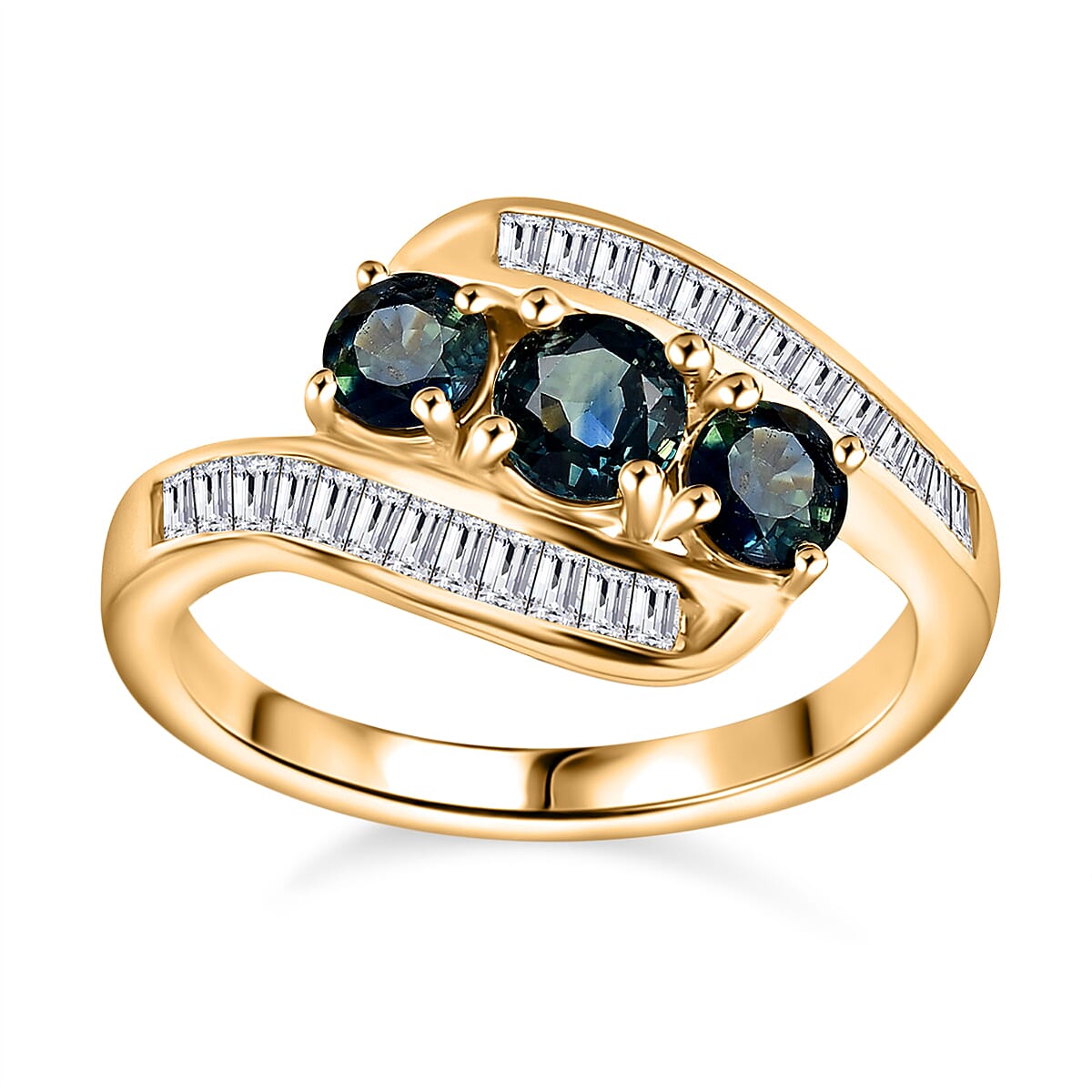 Green Sapphire and White Zircon 2.31 ctw Ring in 18K Vermeil Yellow Gold Over Sterling Silver (Size 8.0)