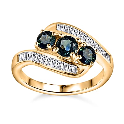 Green Sapphire and White Zircon 2.31 ctw Ring in 18K Vermeil Yellow Gold Over Sterling Silver (Size 8.0)