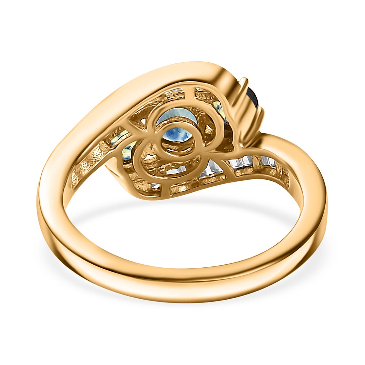 Green Sapphire and White Zircon 2.31 ctw Ring in 18K Vermeil Yellow Gold Over Sterling Silver (Size 8.0)