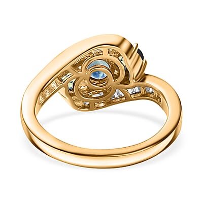 Green Sapphire and White Zircon 2.31 ctw Ring in 18K Vermeil Yellow Gold Over Sterling Silver (Size 8.0)