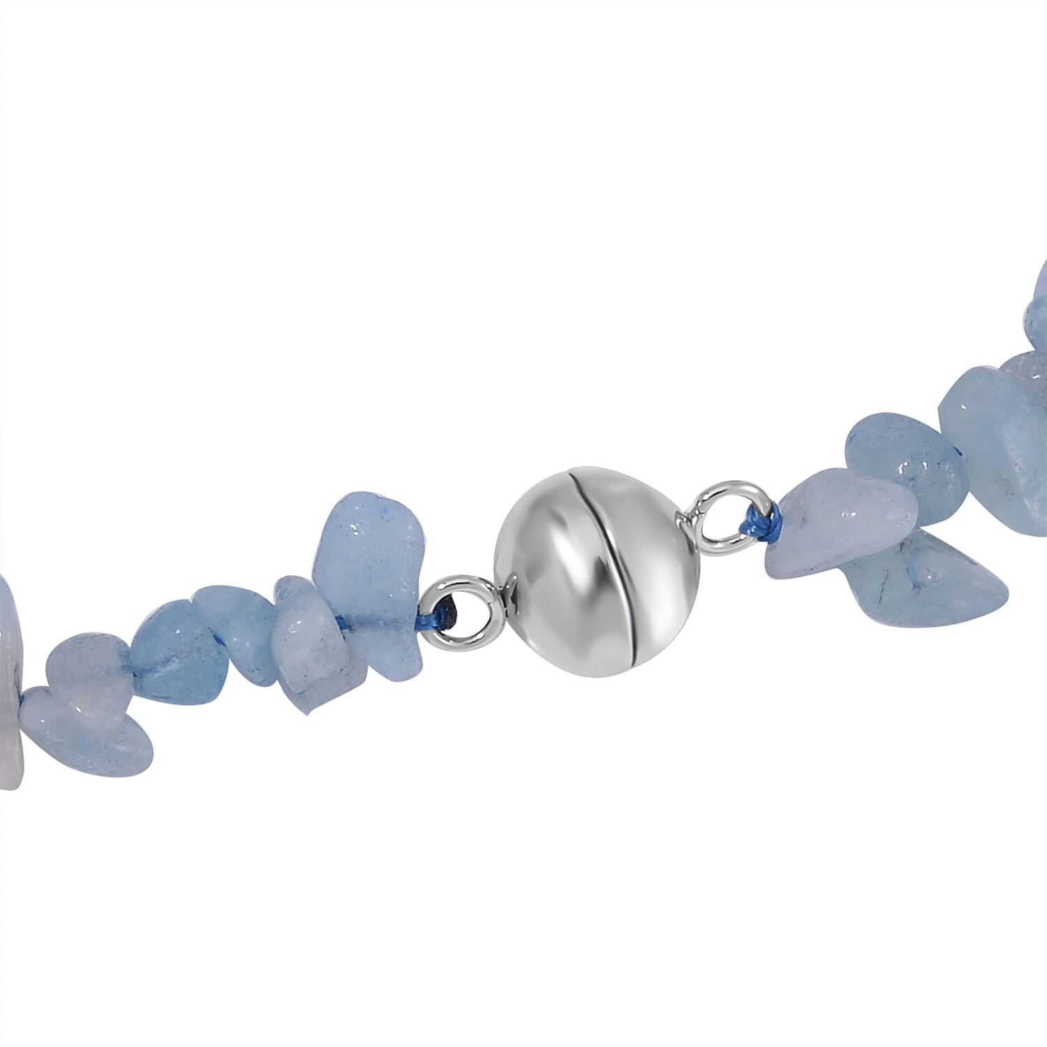 White Freshwater Pearl and Aquamarine Chips Necklace 20 Inches in Stainless Steel 90.00 ctw