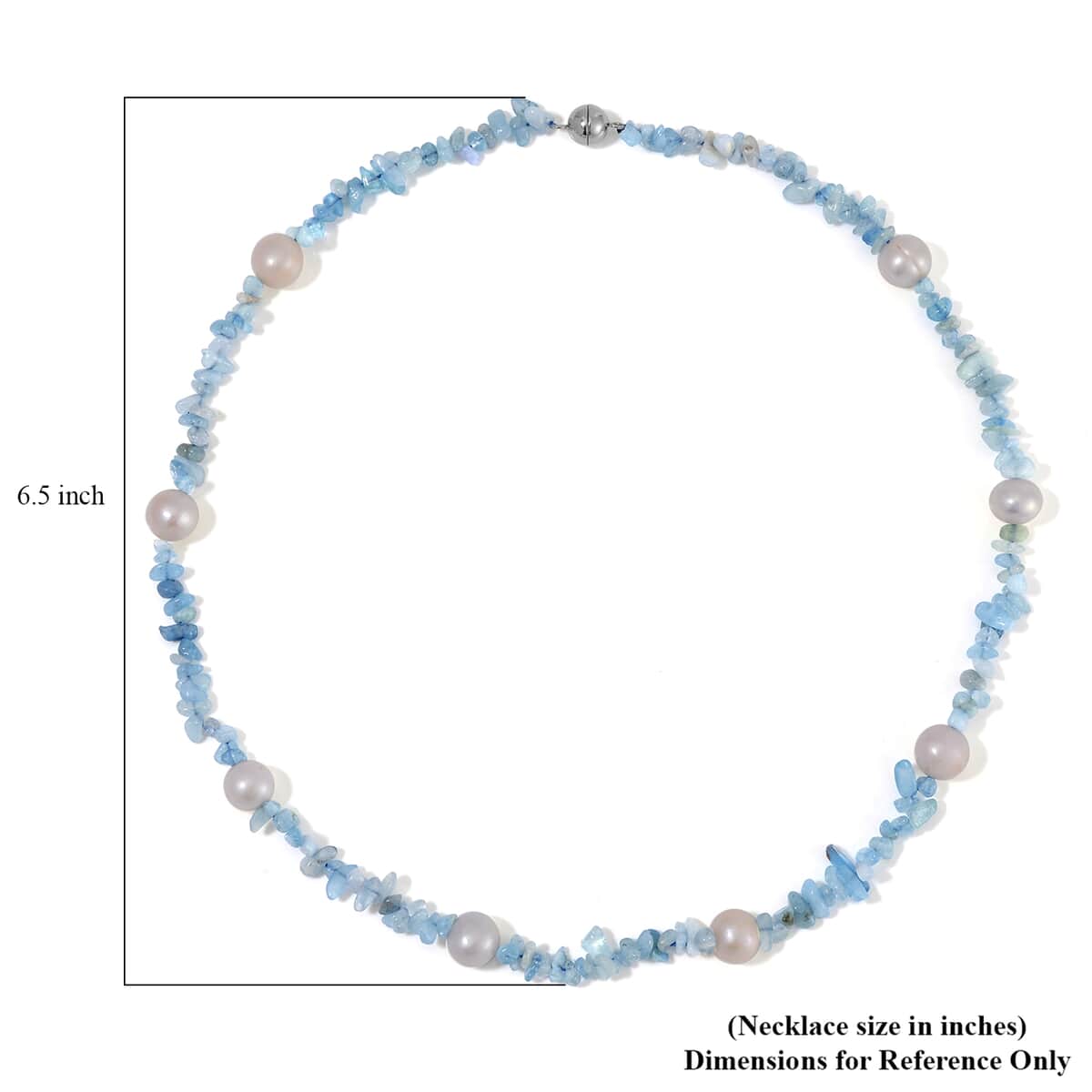 White Freshwater Pearl and Aquamarine Chips Necklace 20 Inches in Stainless Steel 90.00 ctw image number 4