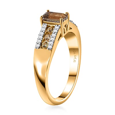 Golden Tanzanite and Multi Gemstone Wide Shank Ring in 18K Vermeil Yellow Gold Over Sterling Silver (Size 5.0) 1.00 ctw