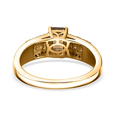 Golden Tanzanite and Multi Gemstone Wide Shank Ring in 18K Vermeil Yellow Gold Over Sterling Silver (Size 5.0) 1.00 ctw
