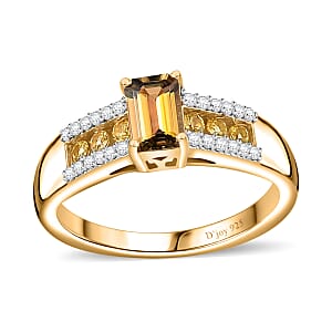 Golden Tanzanite and Multi Gemstone Wide Shank Ring in 18K Vermeil Yellow Gold Over Sterling Silver (Size 6.0) 1.00 ctw