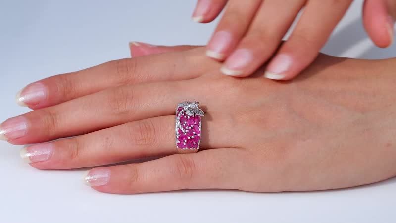 GP Niassa Ruby (FF) and Multi Gemstone Dragonfly Ring in Rhodium Over Sterling Silver 5.50 ctw