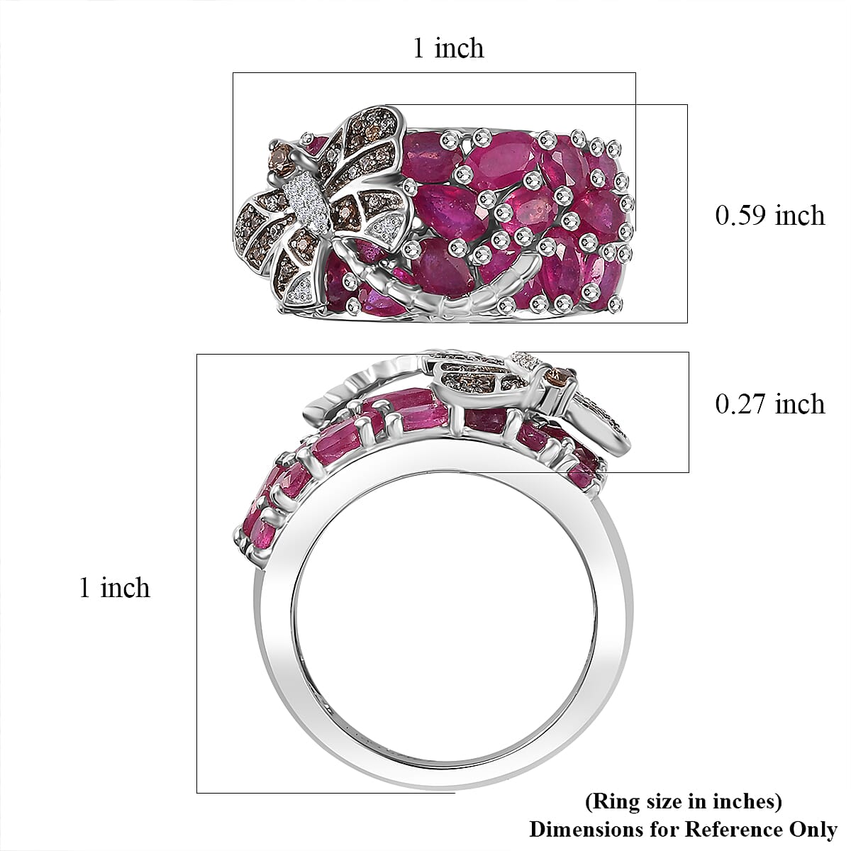 GP Trionfo Collection Niassa Ruby (FF) and Multi Gemstone Dragonfly Ring in Rhodium Over Sterling Silver (Size 7.0) 5.50 ctw image number 5