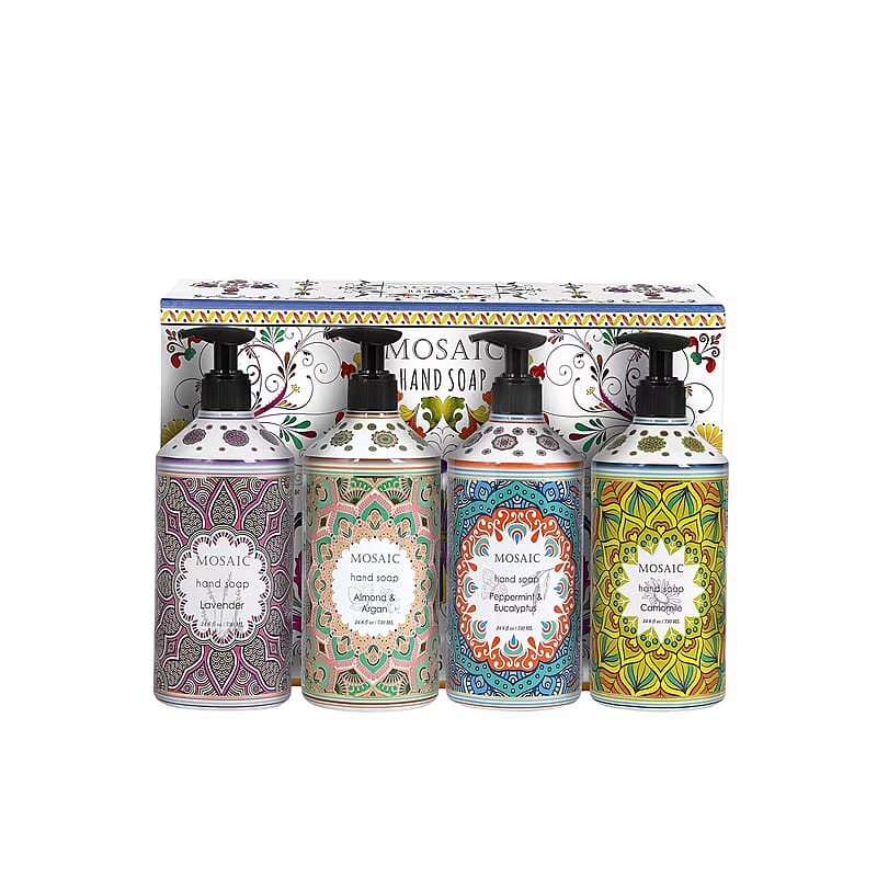 Mosaic Liquid Hand Soap Series- Olive Oil, Coconut & Hibiscus, Gardenia, and Orange Blossom (24.6oz Each)