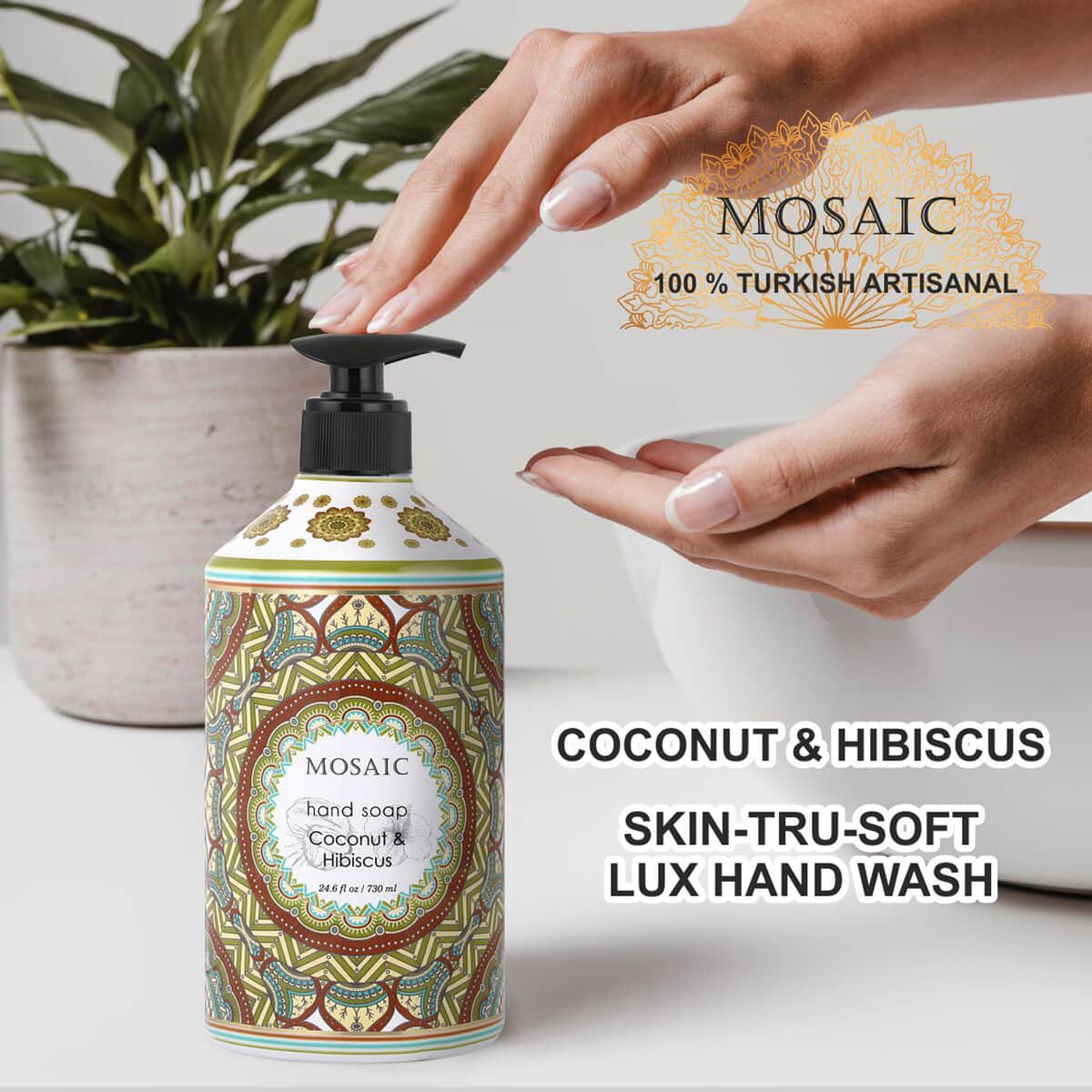 Mosaic Liquid Hand Soap Series- Olive Oil, Coconut & Hibiscus, Gardenia, and Orange Blossom (24.6oz Each) image number 1