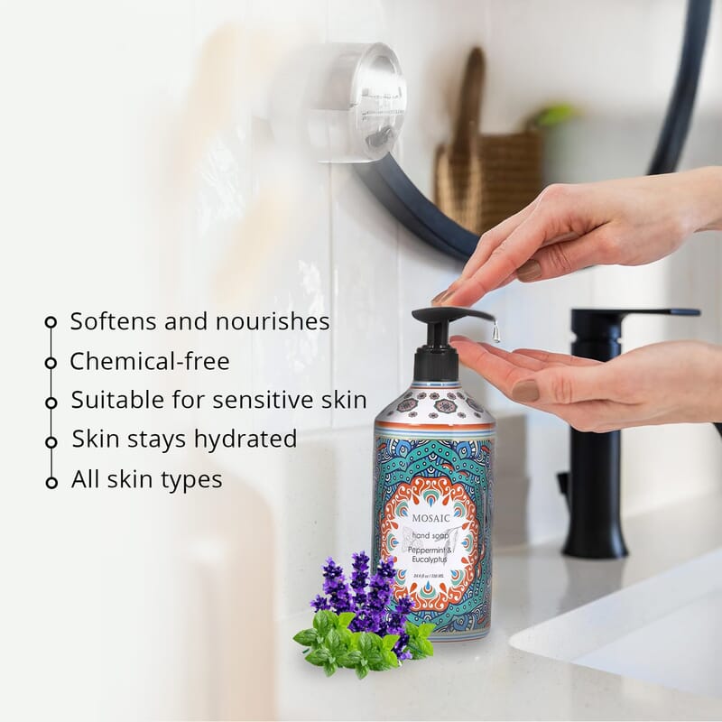 Mosaic Liquid Hand Soap Series- Olive Oil, Coconut & Hibiscus, Gardenia, and Orange Blossom (24.6oz Each)