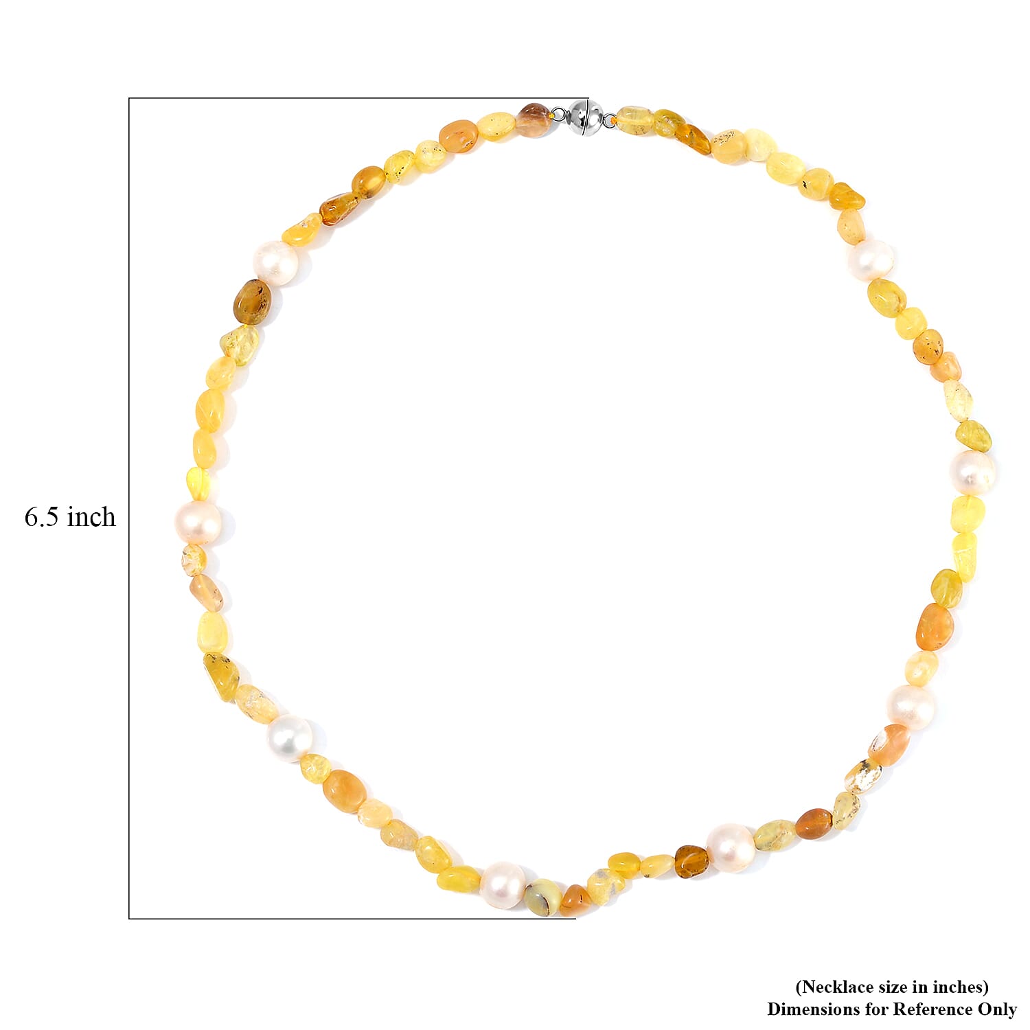 White Freshwater Pearl and Yellow Opal Chips Necklace 20 Inches in Stainless Steel 100.00 ctw