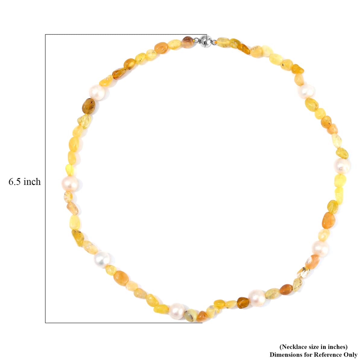 White Freshwater Pearl and Yellow Opal Chips Necklace 20 Inches in Stainless Steel 100.00 ctw image number 4