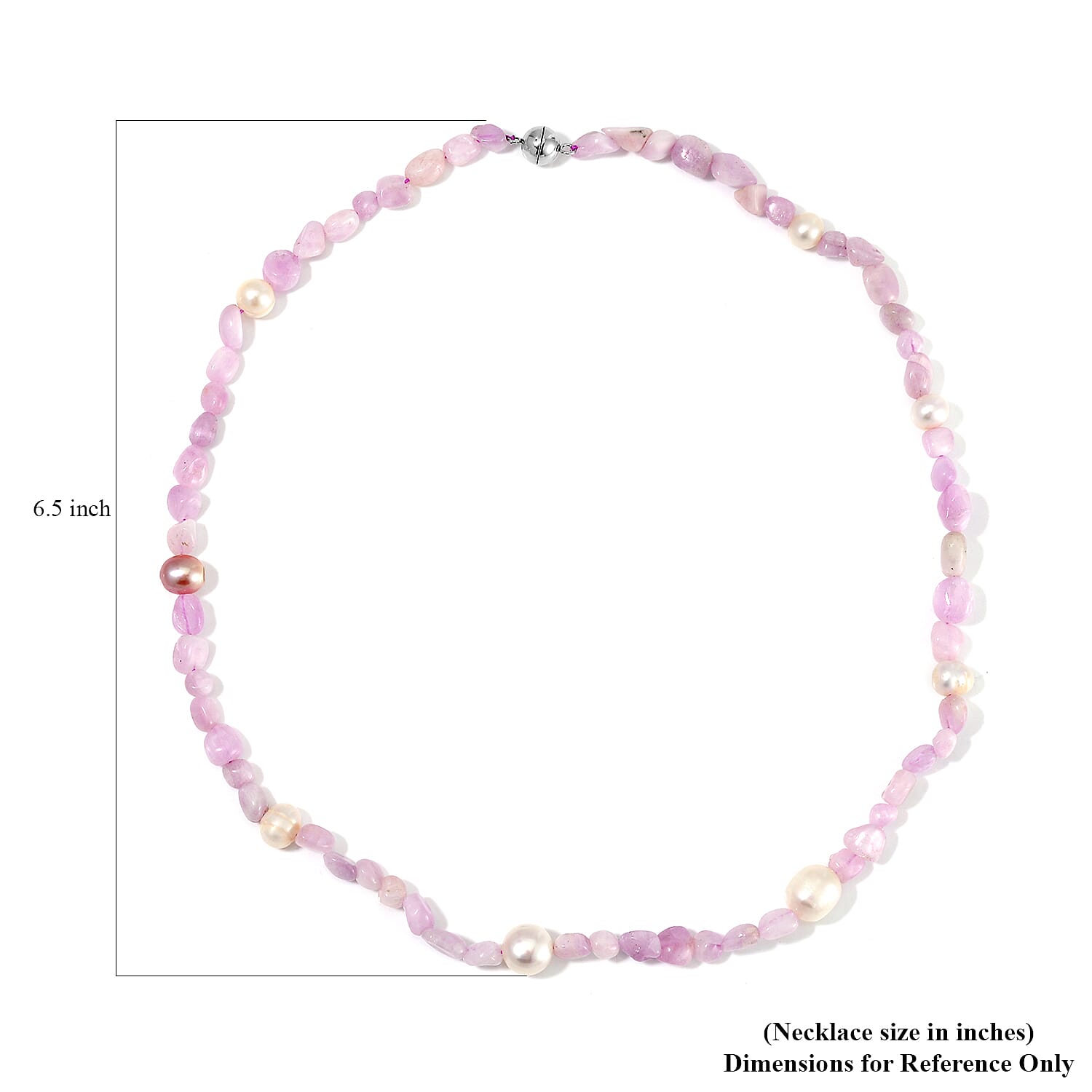 White Freshwater Pearl and Kunzite Chips Necklace 20 Inches in Stainless Steel 100.00 ctw