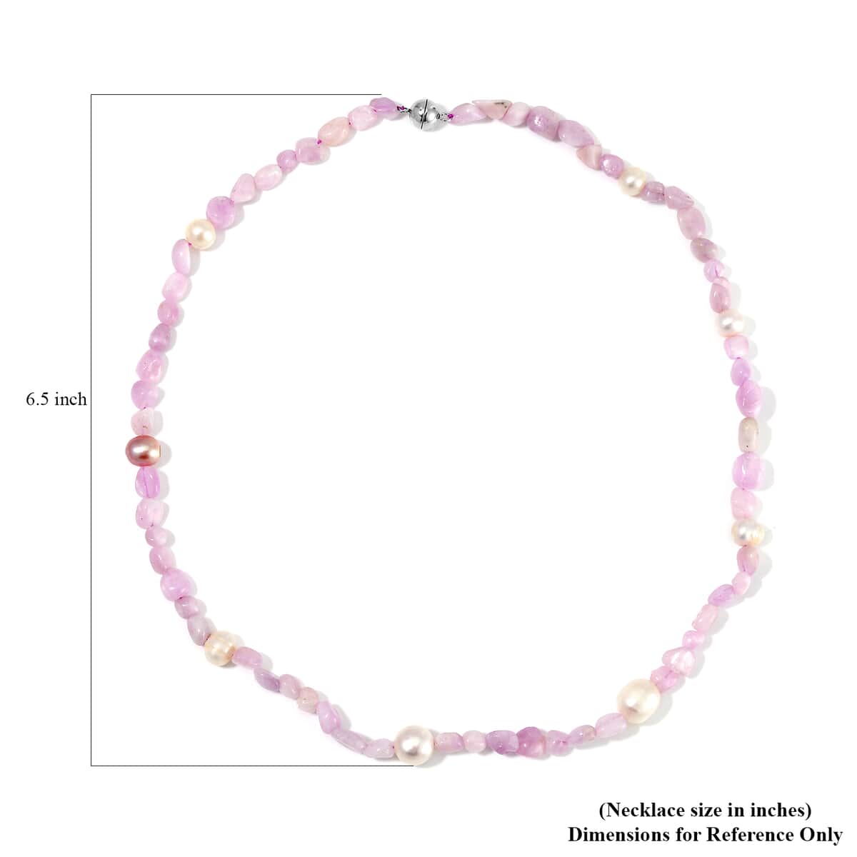 White Freshwater Pearl and Kunzite Chips Necklace 20 Inches in Stainless Steel 100.00 ctw image number 4
