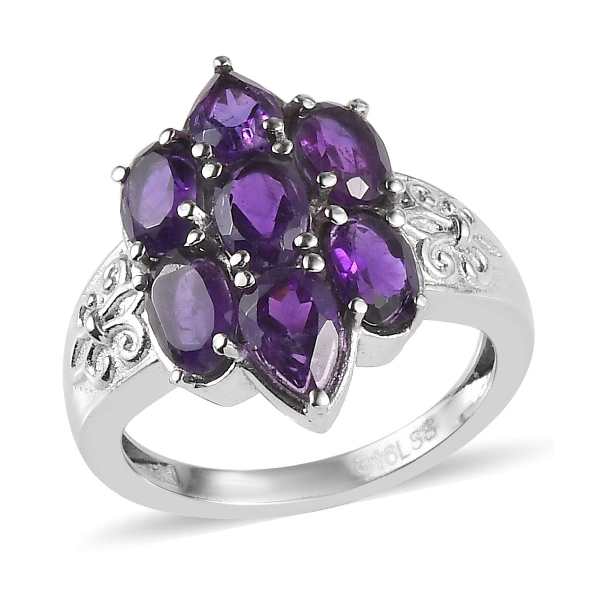 African Amethyst Ring in Stainless Steel (Size 10.0) 2.90 ctw image number 0