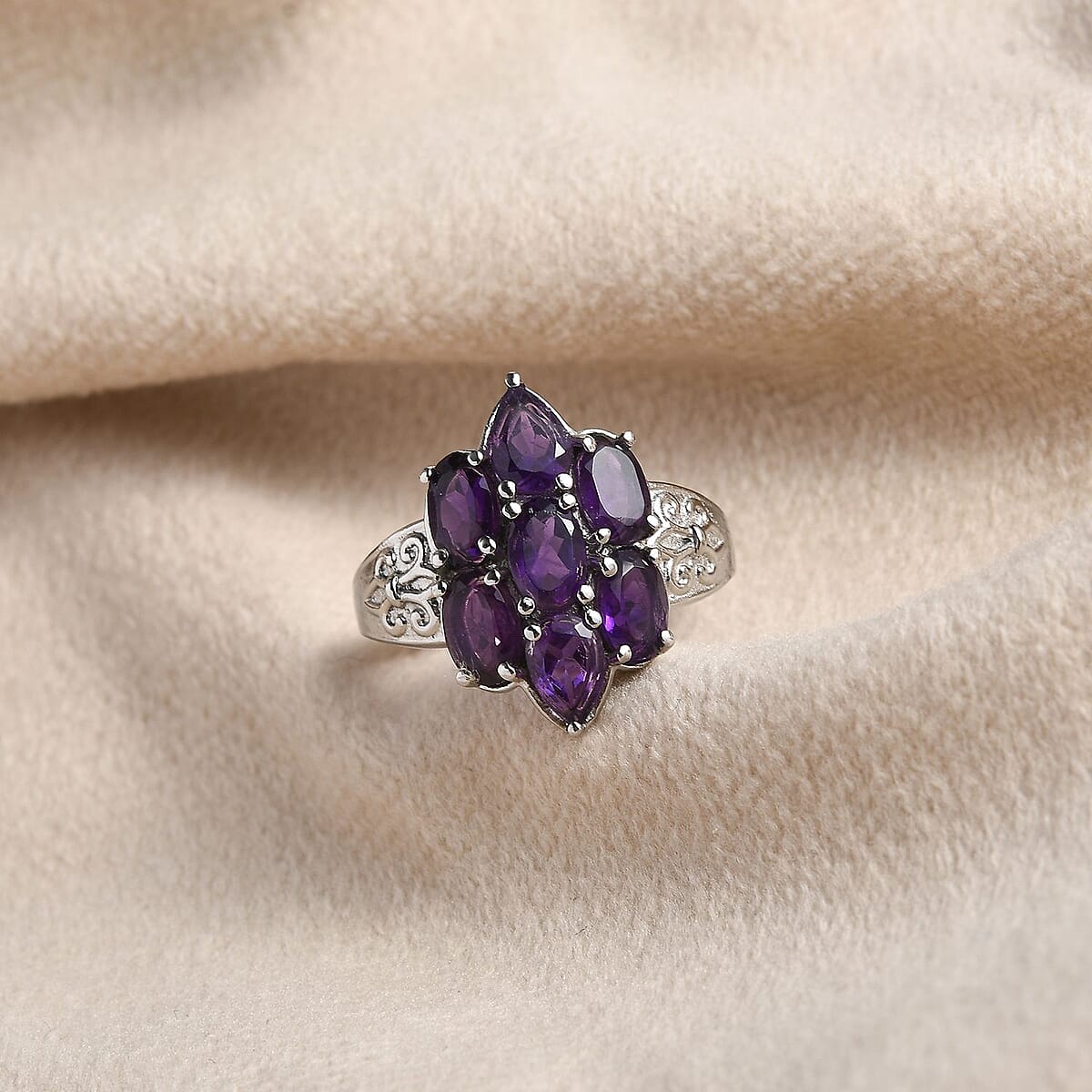 African Amethyst 2.90 ctw Ring in Stainless Steel (Size 5.0) image number 1